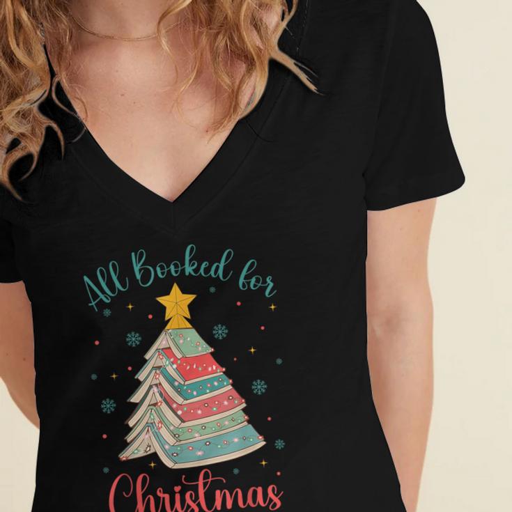 All Booked For Christmas Tree Book Bookish Christmas Women's Jersey Short Sleeve Deep V-Neck Tshirt