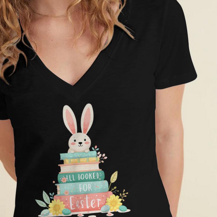 All Booked For Easter Shirt Bookworm Reading Book Reader Women's Jersey Short Sleeve Deep V-Neck Tshirt