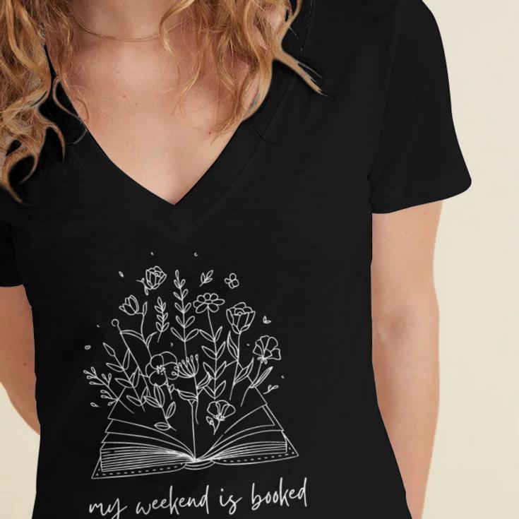My Weekend Is Booked Floral Book Women's Jersey Short Sleeve Deep V-Neck Tshirt My Weekend Is Booked Floral Book Women's Jersey Short Sleeve Deep V-Neck Tshirt