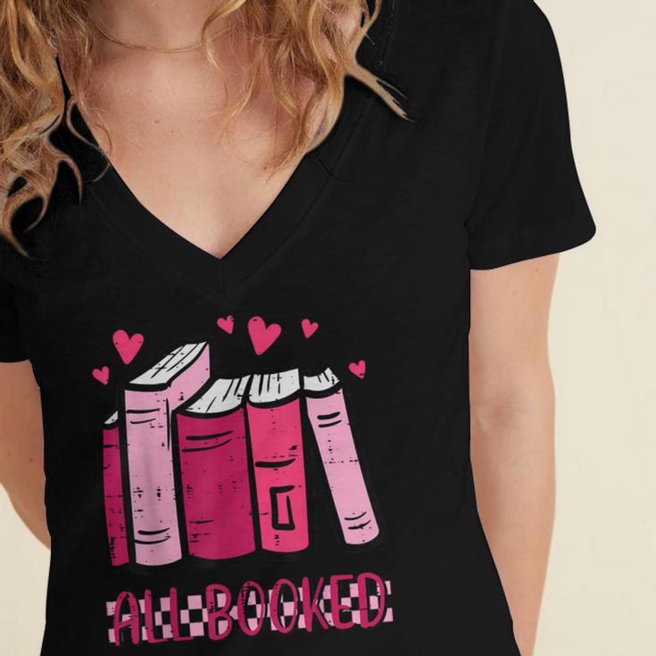 All Booked Read Book Reading Librarian Men Women Kids Women's Jersey Short Sleeve Deep V-Neck Tshirt