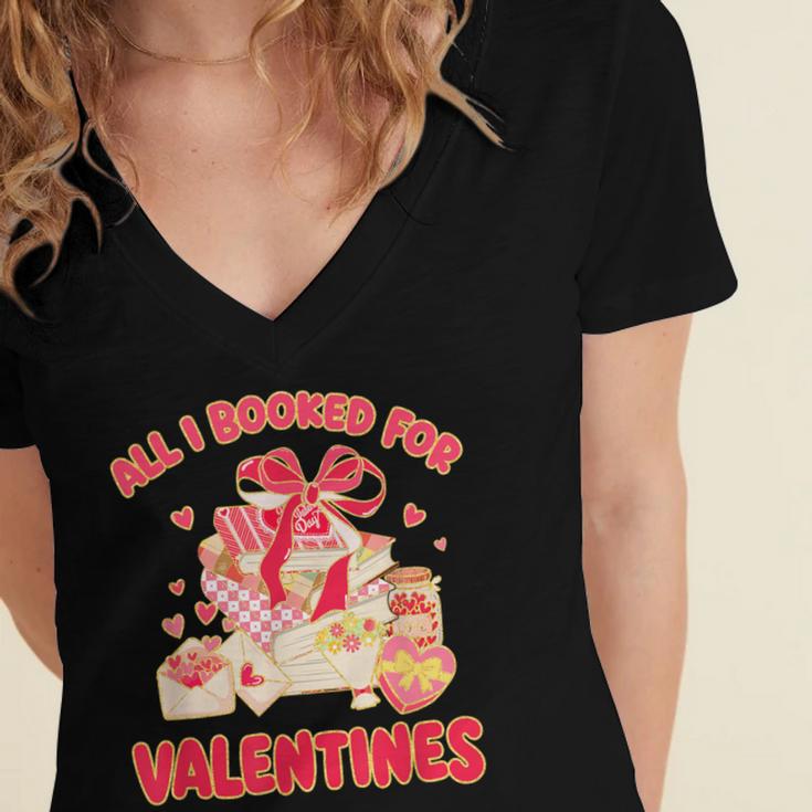 Booked For Valentine Books Lover Bookworm Librarian Teacher Women's Jersey Short Sleeve Deep V-Neck Tshirt