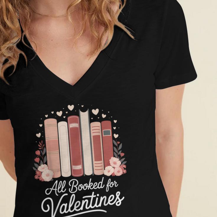All Booked For Valentines Book Lovers Hearts Women's Jersey Short Sleeve Deep V-Neck Tshirt