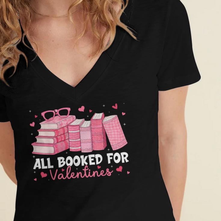 All Booked For Valentines Couple Bookworms Valentine’s Day Women's Jersey Short Sleeve Deep V-Neck Tshirt
