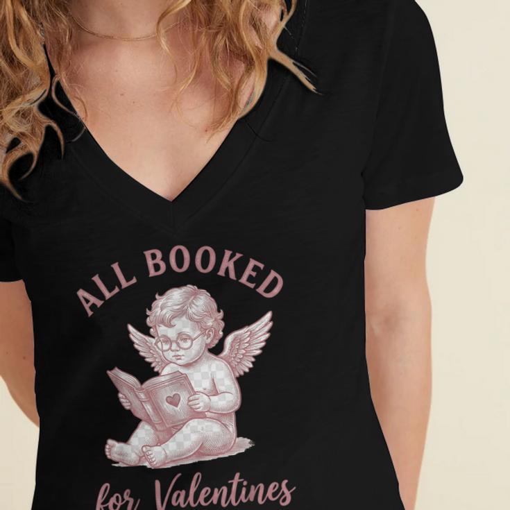 All Booked For Valentines Cute Cherub Vintage Book Lover Women's Jersey Short Sleeve Deep V-Neck Tshirt All Booked For Valentines Cute Cherub Vintage Book Lover Women's Jersey Short Sleeve Deep V-Neck Tshirt
