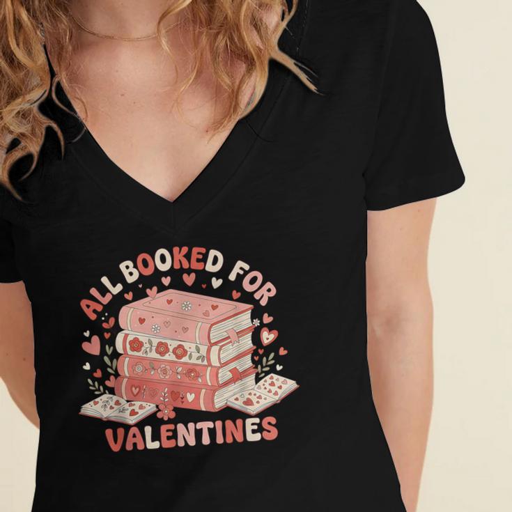 All Booked For Valentine’s Day Readers Teachers Bookworms Women's Jersey Short Sleeve Deep V-Neck Tshirt