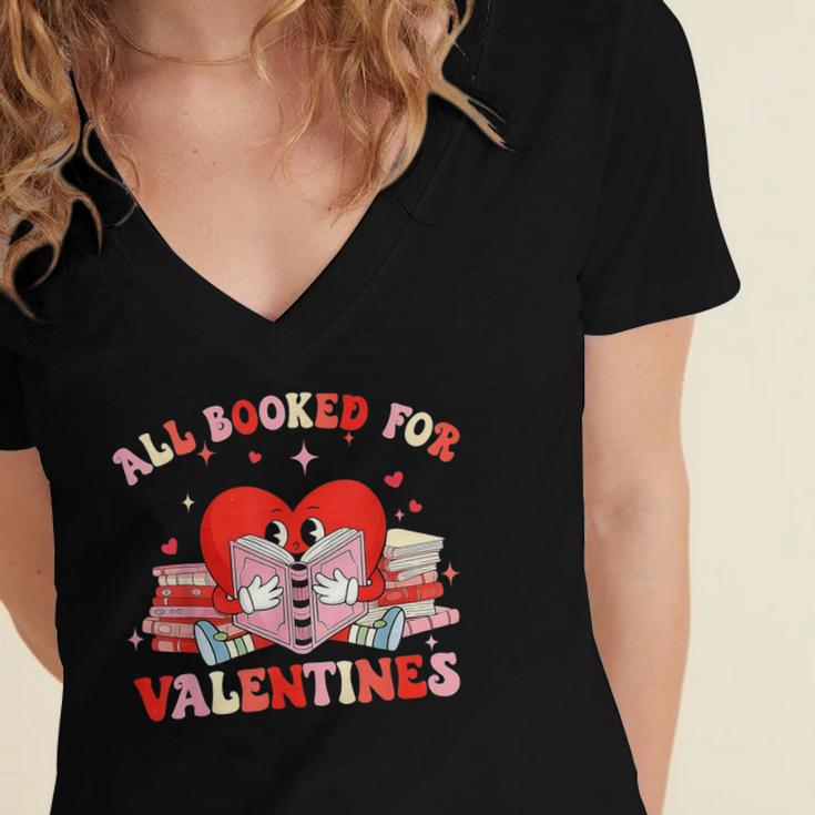 All Booked For Valentines Shirt Cute Book Lover Reading Women's Jersey Short Sleeve Deep V-Neck Tshirt
