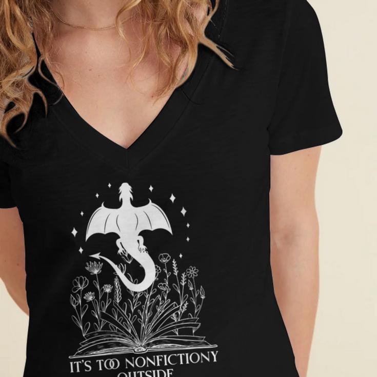 Bookish Dragon Book Club Reading Its Too Nonfictiony Outside Women's Jersey Short Sleeve Deep V-Neck Tshirt Bookish Dragon Book Club Reading Its Too Nonfictiony Outside Women's Jersey Short Sleeve Deep V-Neck Tshirt