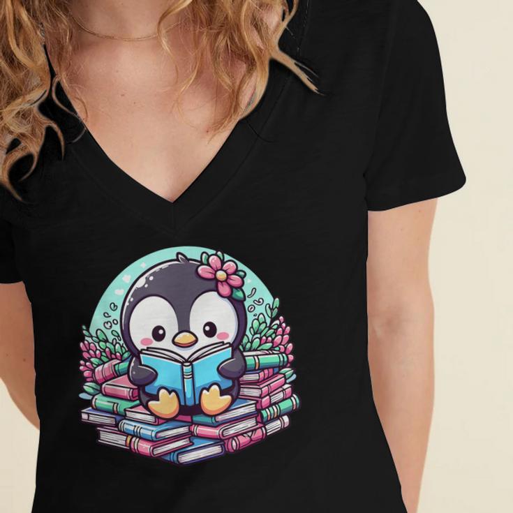 Bookish Penguin Heart A Readers Love Penguins Women's Jersey Short Sleeve Deep V-Neck Tshirt Bookish Penguin Heart A Readers Love Penguins Women's Jersey Short Sleeve Deep V-Neck Tshirt