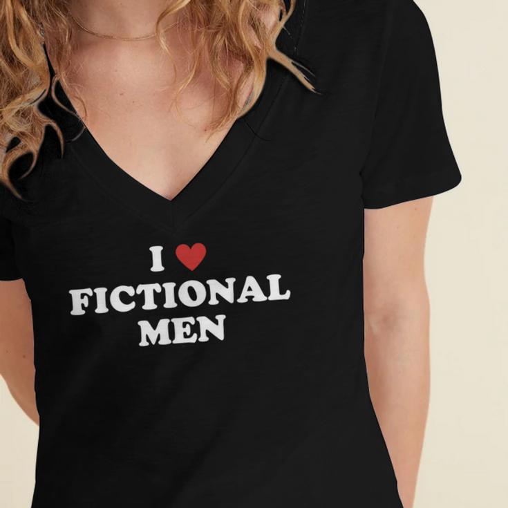 Bookish Quote Reading Lover I Love Fictional Men Women's Jersey Short Sleeve Deep V-Neck Tshirt Bookish Quote Reading Lover I Love Fictional Men Women's Jersey Short Sleeve Deep V-Neck Tshirt
