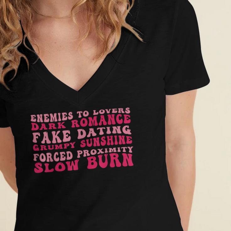 Bookish Romance Tropes Book Club Reader Spicy Book Lover Women's Jersey Short Sleeve Deep V-Neck Tshirt