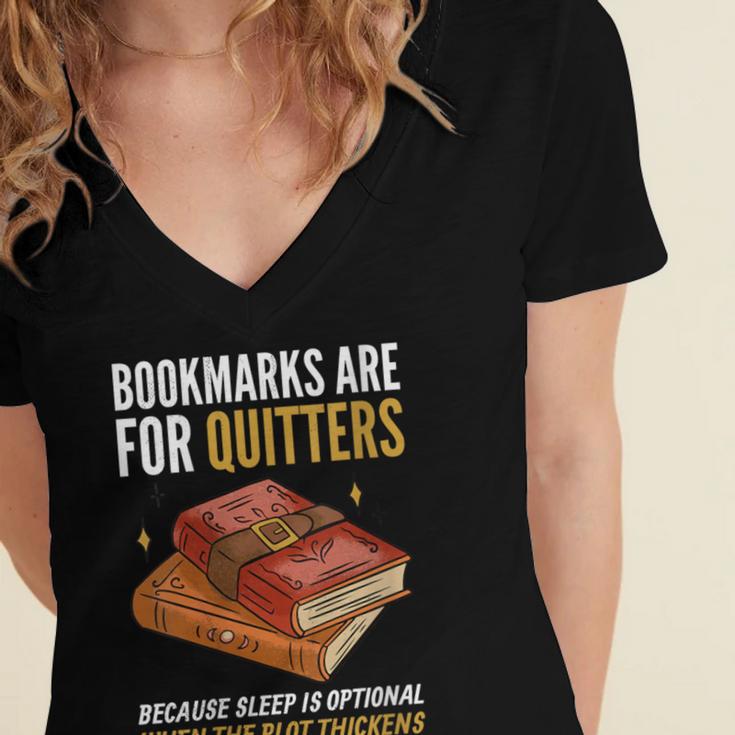 Bookmarks Are For Quitters Book Lover Saying Women's Jersey Short Sleeve Deep V-Neck Tshirt Bookmarks Are For Quitters Book Lover Saying Women's Jersey Short Sleeve Deep V-Neck Tshirt