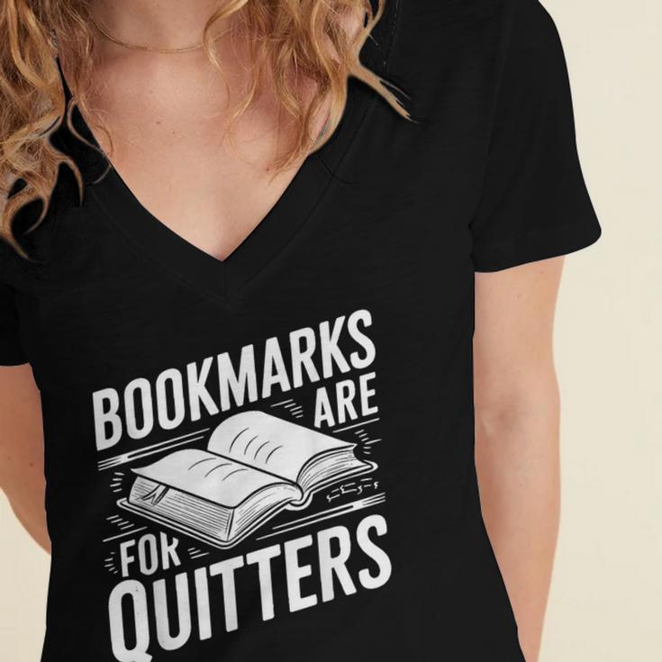 Bookmarks Quote Library Book Reader Women's Jersey Short Sleeve Deep V-Neck Tshirt