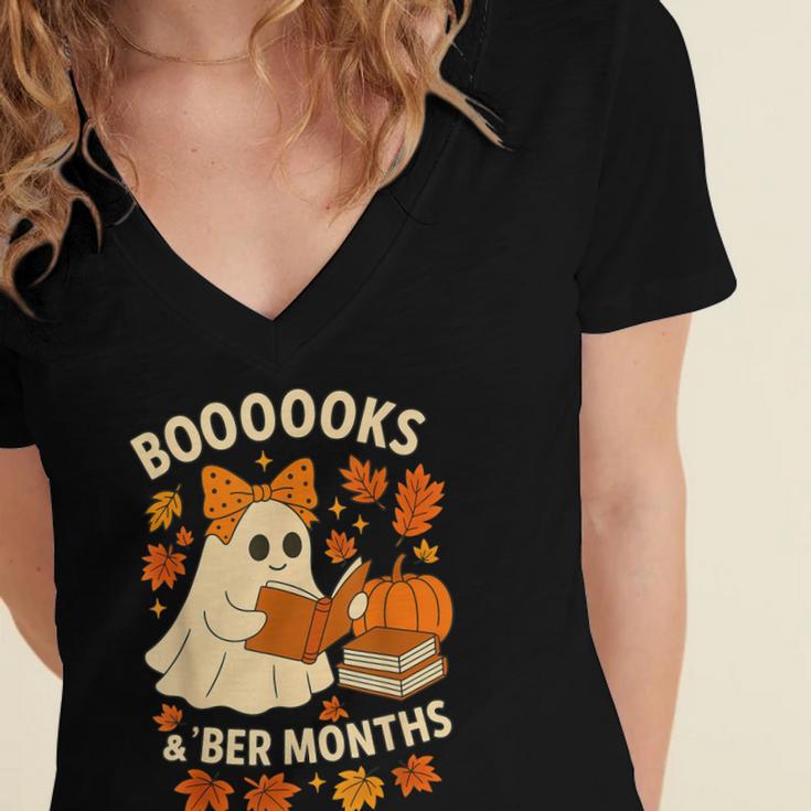 Books And BER Months Fall Librarian Reading Halloween Women's Jersey Short Sleeve Deep V-Neck Tshirt Books And BER Months Fall Librarian Reading Halloween Women's Jersey Short Sleeve Deep V-Neck Tshirt