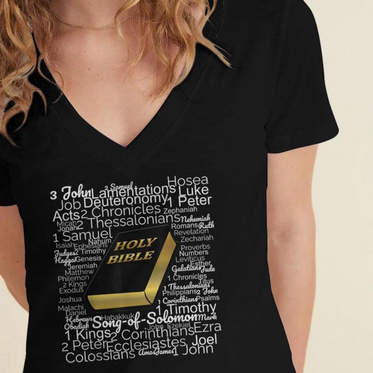 Books Of The Bible Women's Jersey Short Sleeve Deep V-Neck Tshirt