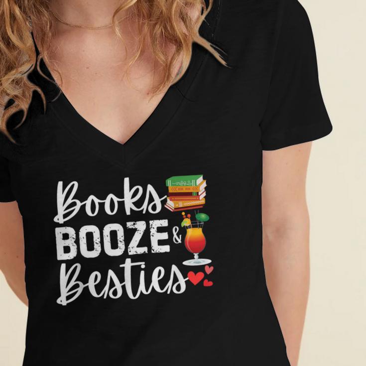 Books Booze And Besties Book Lover Bestie Squad Twinning Women's Jersey Short Sleeve Deep V-Neck Tshirt