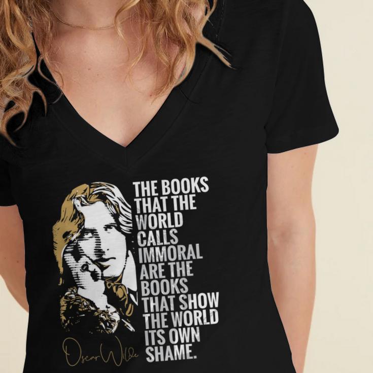 Books Called Immoral World's Shame Dorian Gray Oscar Wilde Women's Jersey Short Sleeve Deep V-Neck Tshirt