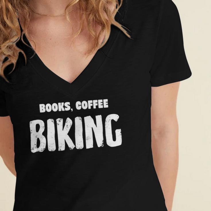 Books Coffee Biking Women's Jersey Short Sleeve Deep V-Neck Tshirt
