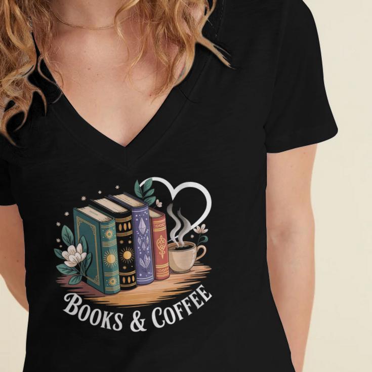 Books And Coffee Book Lover Bookish Green Book Theme Reading Women's Jersey Short Sleeve Deep V-Neck Tshirt Books And Coffee Book Lover Bookish Green Book Theme Reading Women's Jersey Short Sleeve Deep V-Neck Tshirt