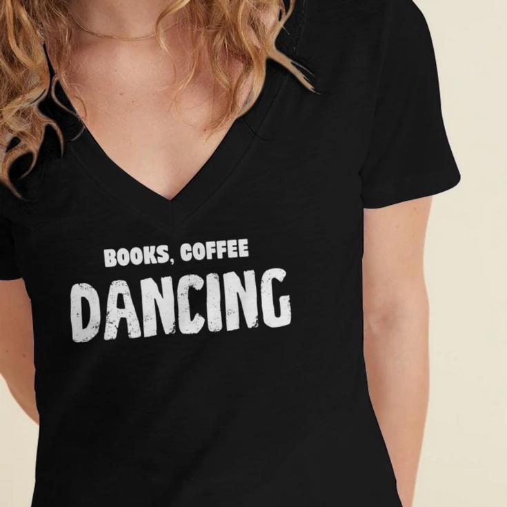 Books Coffee Dancing Women's Jersey Short Sleeve Deep V-Neck Tshirt