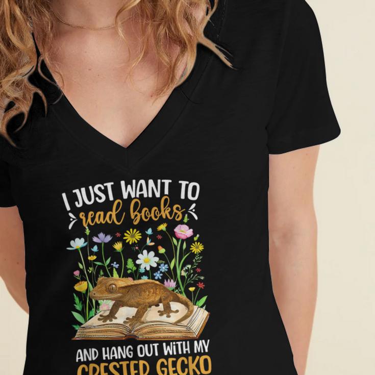 Books And Crested Gecko Owner Crestie Lover Women's Jersey Short Sleeve Deep V-Neck Tshirt Books And Crested Gecko Owner Crestie Lover Women's Jersey Short Sleeve Deep V-Neck Tshirt