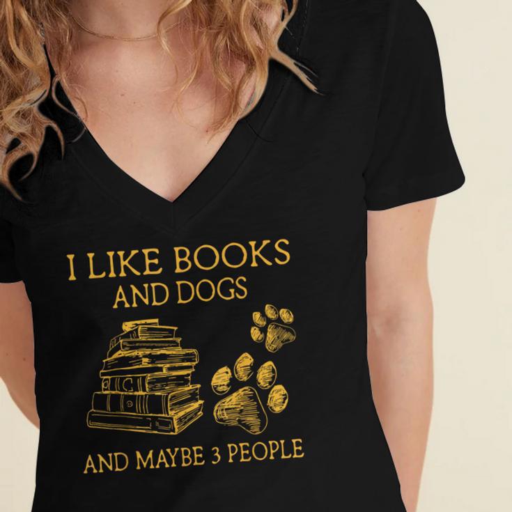 I Like Books And Dogs And Maybe 3 People Book Dog Lovers Men Women Women's Jersey Short Sleeve Deep V-Neck Tshirt I Like Books And Dogs And Maybe 3 People Book Dog Lovers Men Women Women's Jersey Short Sleeve Deep V-Neck Tshirt