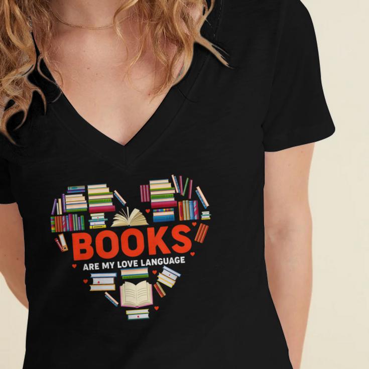 Books Heart Valentines Day Books Are My Love Language Women's Jersey Short Sleeve Deep V-Neck Tshirt Books Heart Valentines Day Books Are My Love Language Women's Jersey Short Sleeve Deep V-Neck Tshirt