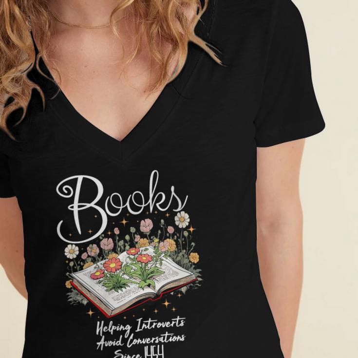 Books That Help Introverts Since 1454 Conversations Women's Jersey Short Sleeve Deep V-Neck Tshirt Books That Help Introverts Since 1454 Conversations Women's Jersey Short Sleeve Deep V-Neck Tshirt