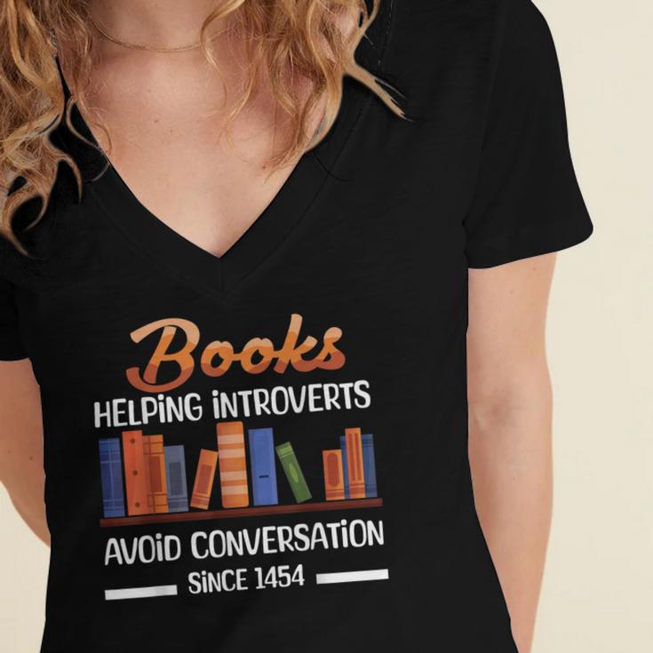 Books Helping Introverts Avoid Conversation Book Reading Women's Jersey Short Sleeve Deep V-Neck Tshirt