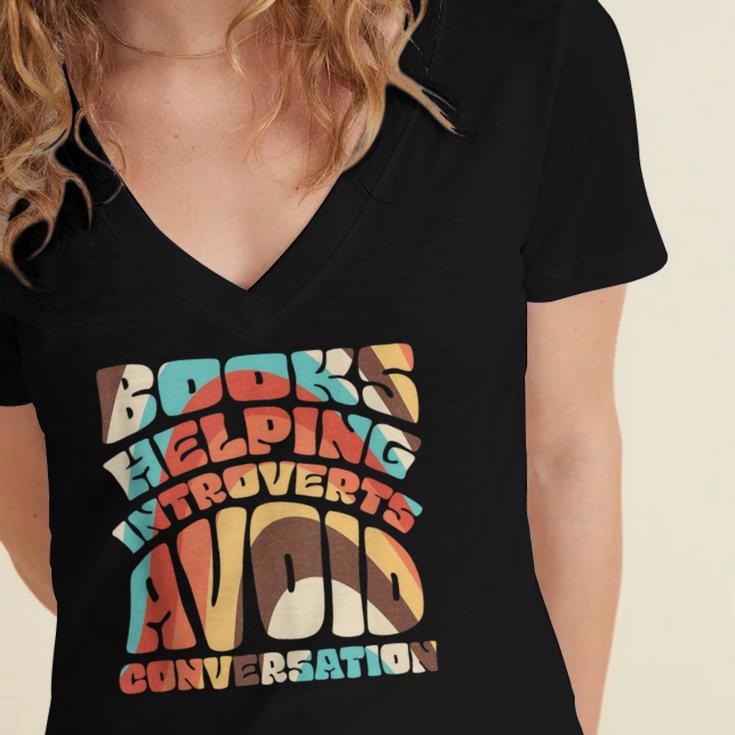 Books Helping Introverts Avoid Conversation Women's Jersey Short Sleeve Deep V-Neck Tshirt