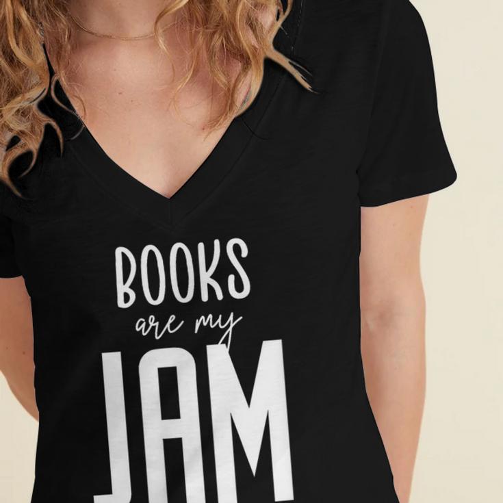 Books Are My Jam Graphic For Introverts Women's Jersey Short Sleeve Deep V-Neck Tshirt Books Are My Jam Graphic For Introverts Women's Jersey Short Sleeve Deep V-Neck Tshirt