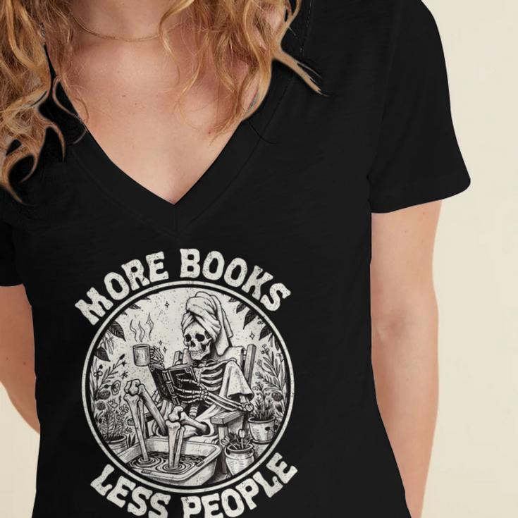 More Books Less People Introvert Skeleton Reading Women's Jersey Short Sleeve Deep V-Neck Tshirt More Books Less People Introvert Skeleton Reading Women's Jersey Short Sleeve Deep V-Neck Tshirt
