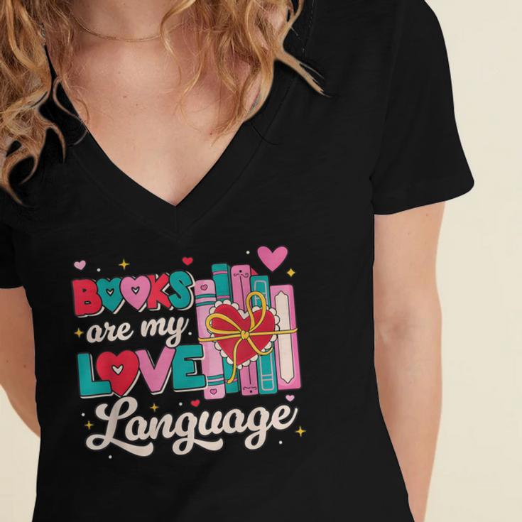 Books Are My Love Language Women's Jersey Short Sleeve Deep V-Neck Tshirt