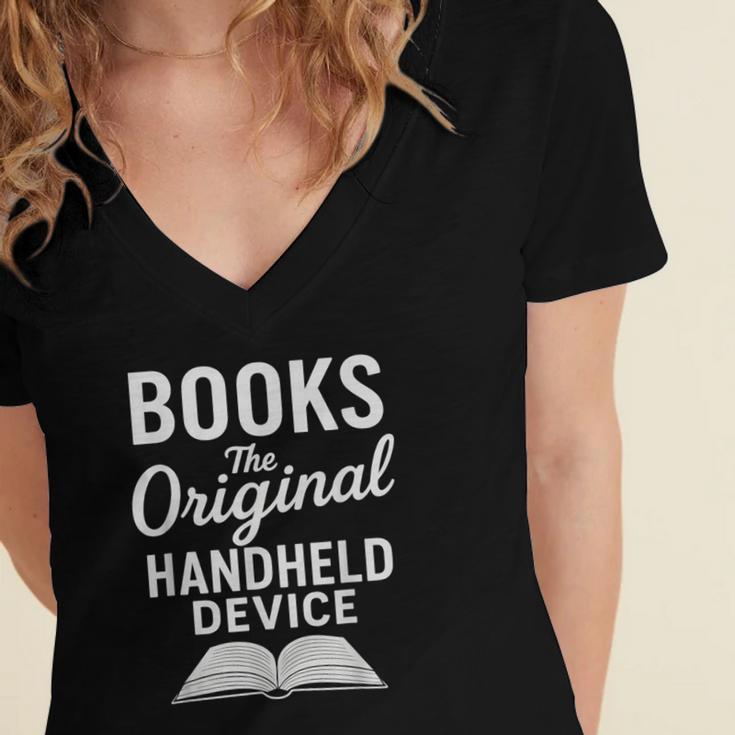 Books The Original Handheld Device – Reading Women's Jersey Short Sleeve Deep V-Neck Tshirt