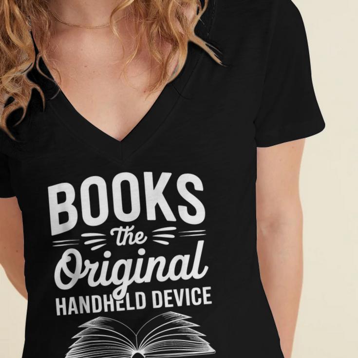 Books The Original Handheld Device Book Reading Women's Jersey Short Sleeve Deep V-Neck Tshirt Books The Original Handheld Device Book Reading Women's Jersey Short Sleeve Deep V-Neck Tshirt