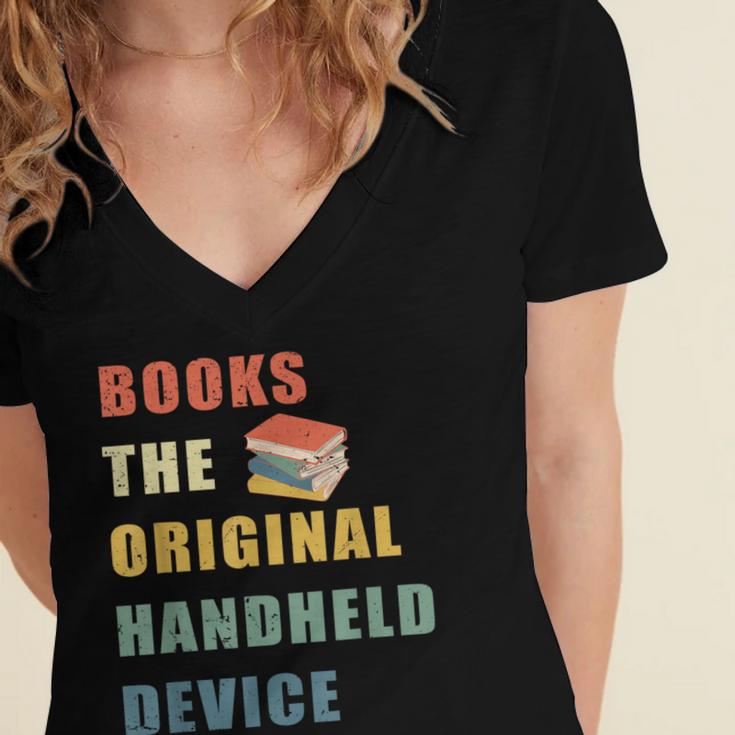 Books The Original Handheld Device Vintage Book Women's Jersey Short Sleeve Deep V-Neck Tshirt Books The Original Handheld Device Vintage Book Women's Jersey Short Sleeve Deep V-Neck Tshirt