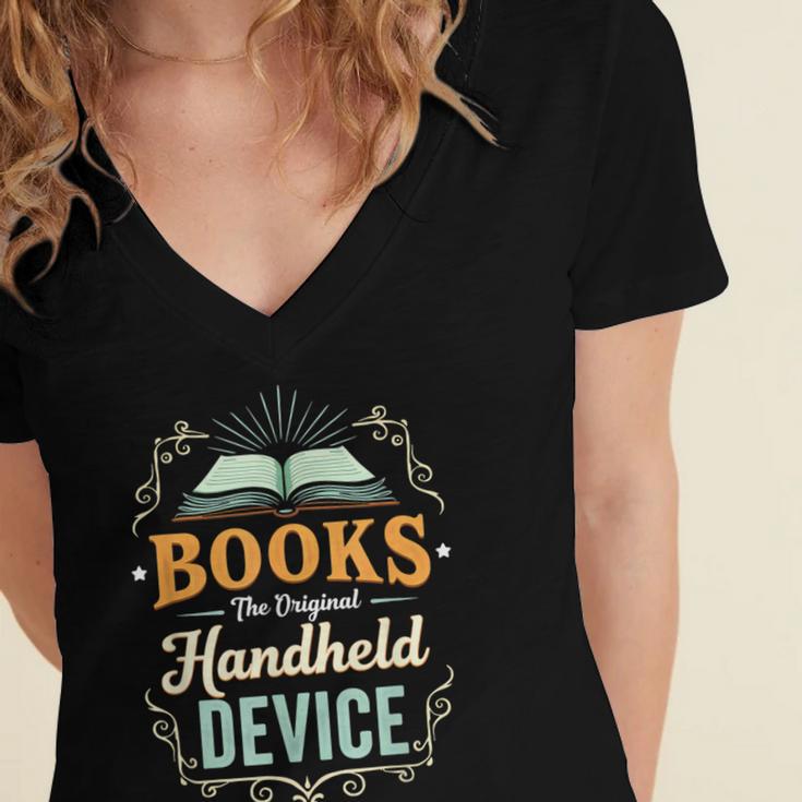Books The Original Handheld Device Women's Jersey Short Sleeve Deep V-Neck Tshirt