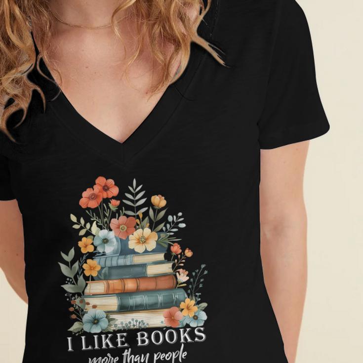 I Like Books More Than People Reading Reader Bookworm Saying Women's Jersey Short Sleeve Deep V-Neck Tshirt I Like Books More Than People Reading Reader Bookworm Saying Women's Jersey Short Sleeve Deep V-Neck Tshirt