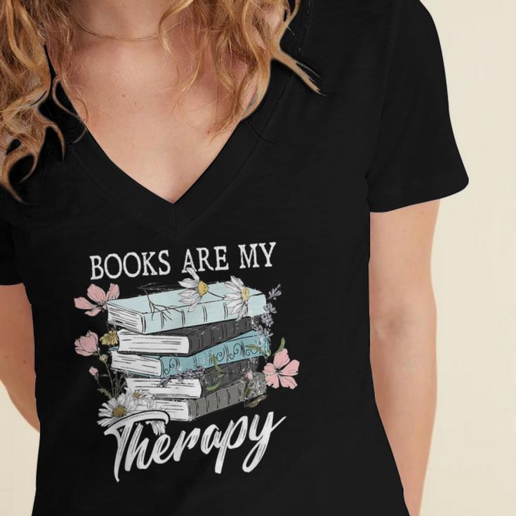 Books Are My Therapy Summer Reading Book Lovers Women's Jersey Short Sleeve Deep V-Neck Tshirt Books Are My Therapy Summer Reading Book Lovers Women's Jersey Short Sleeve Deep V-Neck Tshirt