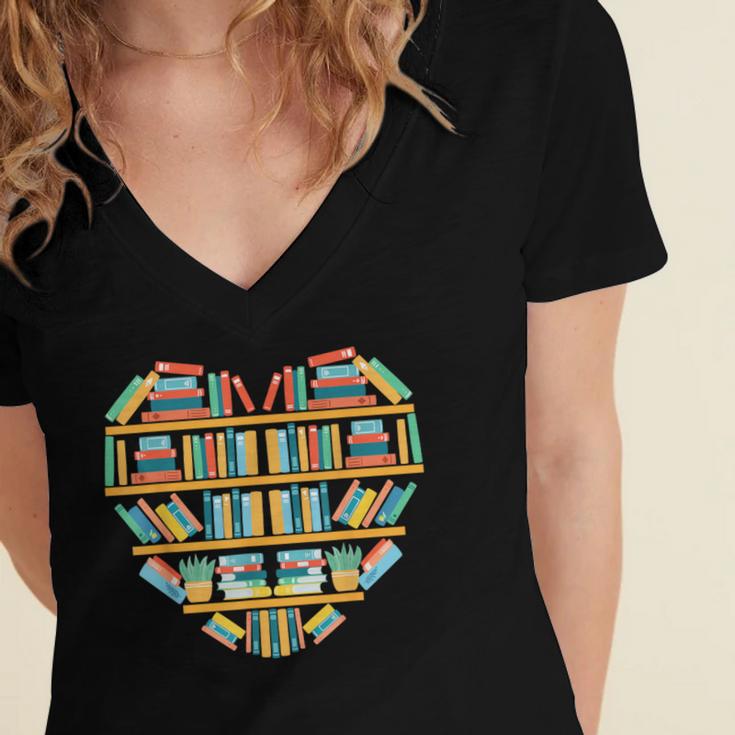 Bookshelf Heart Women's Jersey Short Sleeve Deep V-Neck Tshirt Bookshelf Heart Women's Jersey Short Sleeve Deep V-Neck Tshirt