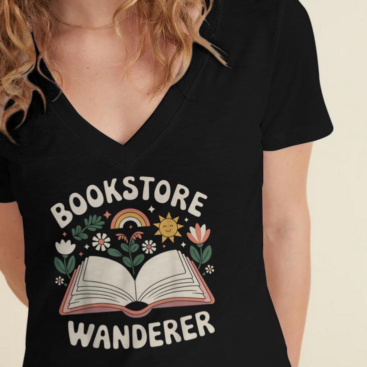 Bookstore Wanderers Retro Women Book Lovers Women's Jersey Short Sleeve Deep V-Neck Tshirt Bookstore Wanderers Retro Women Book Lovers Women's Jersey Short Sleeve Deep V-Neck Tshirt