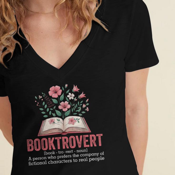 Booktrovert Book Lover Bookworm Reading Books Librarian Women's Jersey Short Sleeve Deep V-Neck Tshirt