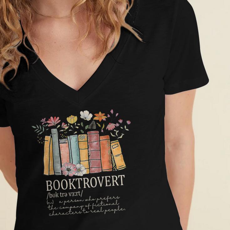 Booktrovert Cozy Book Lover Book Nerd Literary Humor Women's Jersey Short Sleeve Deep V-Neck Tshirt
