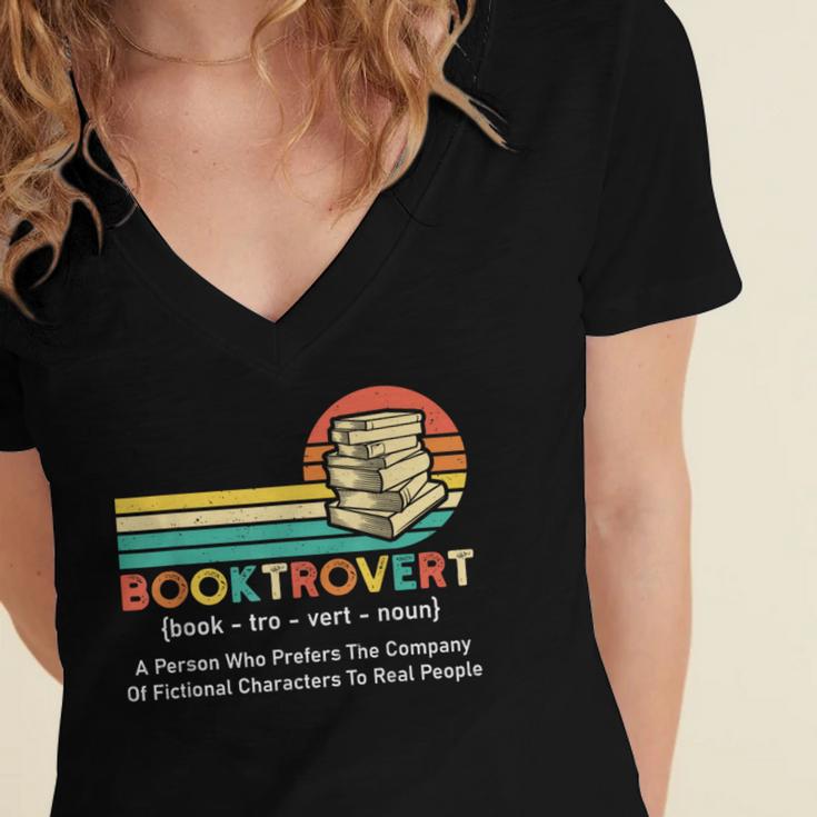 Booktrovert Definition Book Lover Women's Jersey Short Sleeve Deep V-Neck Tshirt