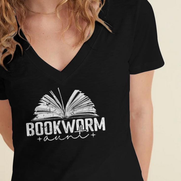 Bookworm Aunt Reading Lover Women's Jersey Short Sleeve Deep V-Neck Tshirt