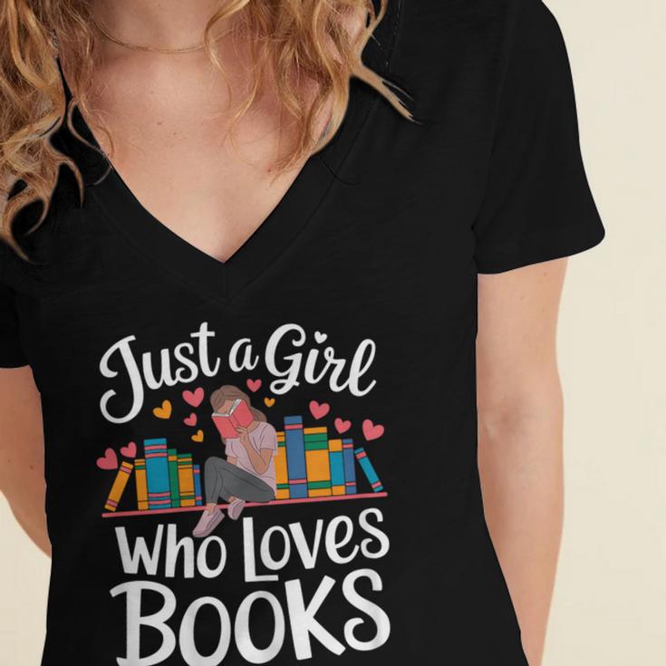Bookworm Book Just A Girl Who Loves Books Women's Jersey Short Sleeve Deep V-Neck Tshirt
