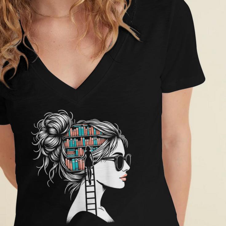 Bookworm Book Nerd Librarian Bookish Librarian Women's Jersey Short Sleeve Deep V-Neck Tshirt
