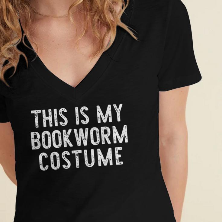 This Is My Bookworm Costume Halloween Easy Book Reading Women's Jersey Short Sleeve Deep V-Neck Tshirt