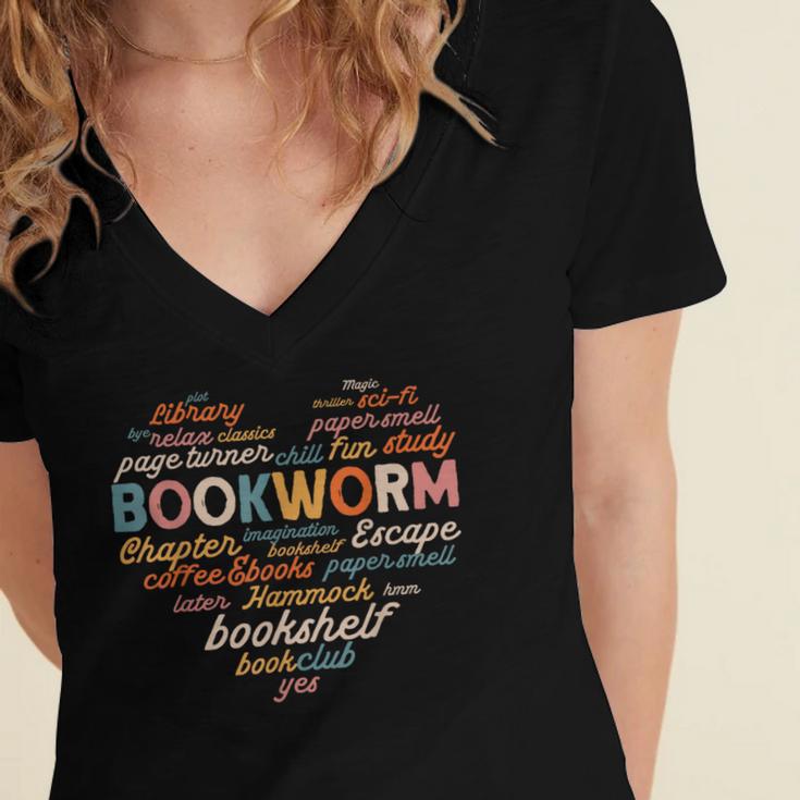 Bookworm Words Heart Book Lover Reader Reading Fun Women's Jersey Short Sleeve Deep V-Neck Tshirt