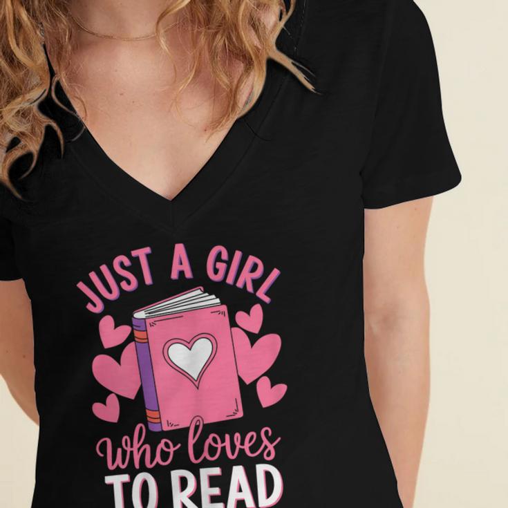 Bookworm Just A Girl Who Loves To Read Women's Jersey Short Sleeve Deep V-Neck Tshirt