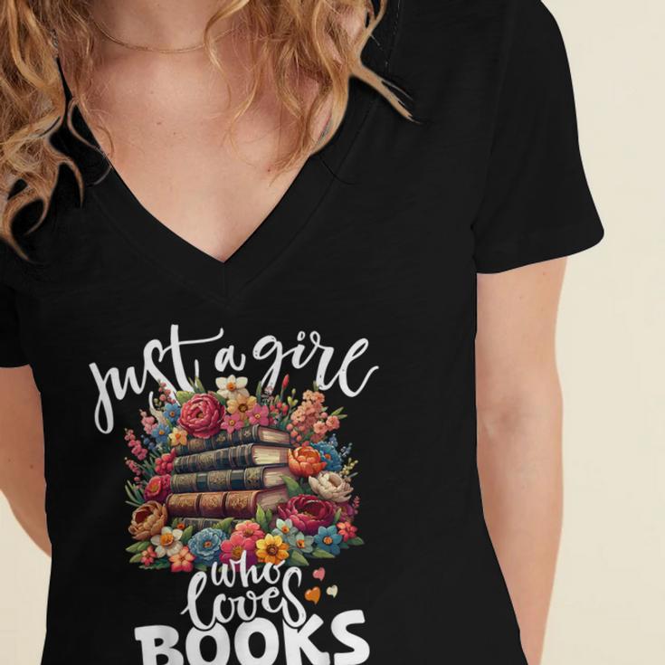 Bookworm For Women Just A Girl Who Loves Books Women's Jersey Short Sleeve Deep V-Neck Tshirt Bookworm For Women Just A Girl Who Loves Books Women's Jersey Short Sleeve Deep V-Neck Tshirt